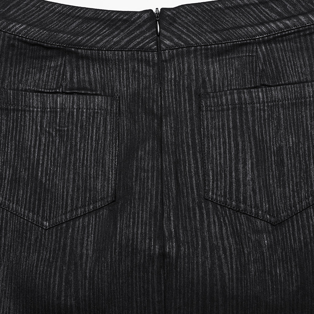 OQ-753BQF Gothic Punk Skirt with Rivet Details and Textured Panels