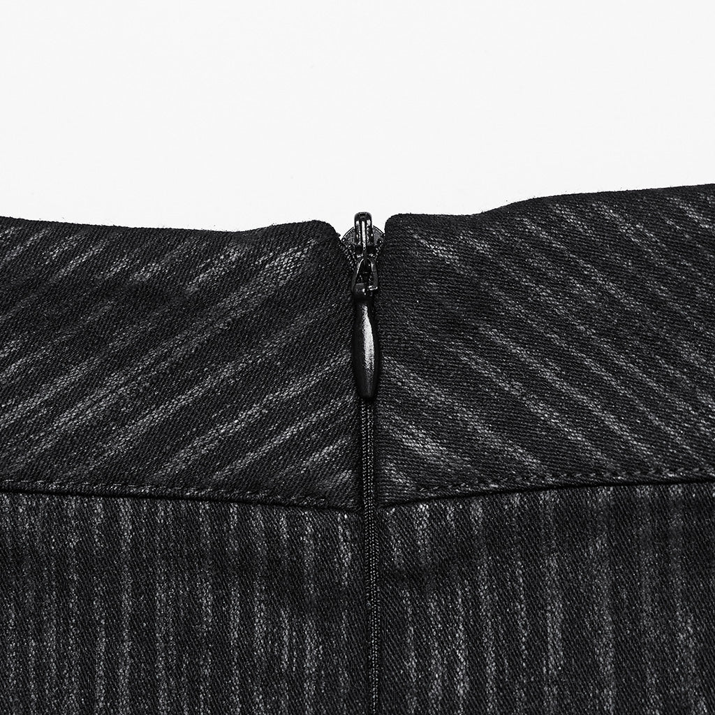 OQ-753BQF Gothic Punk Skirt with Rivet Details and Textured Panels