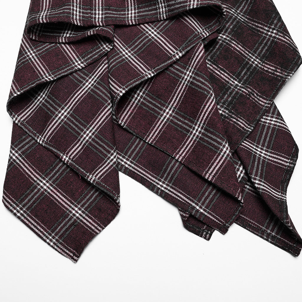 OQ-785BQF Gothic Plaid Asymmetrical Punk Skirt with Zipper Detail