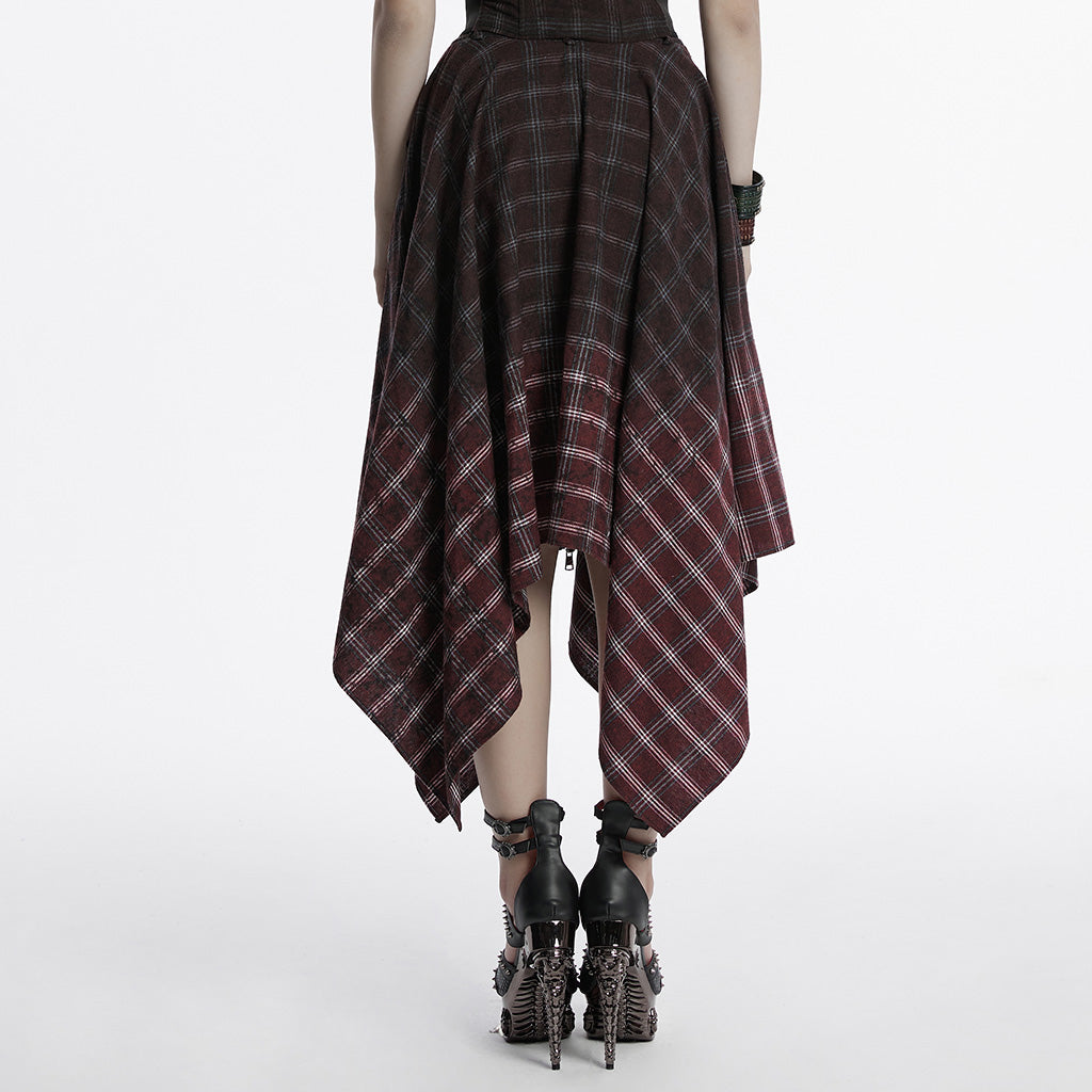 OQ-785BQF Gothic Plaid Asymmetrical Punk Skirt with Zipper Detail