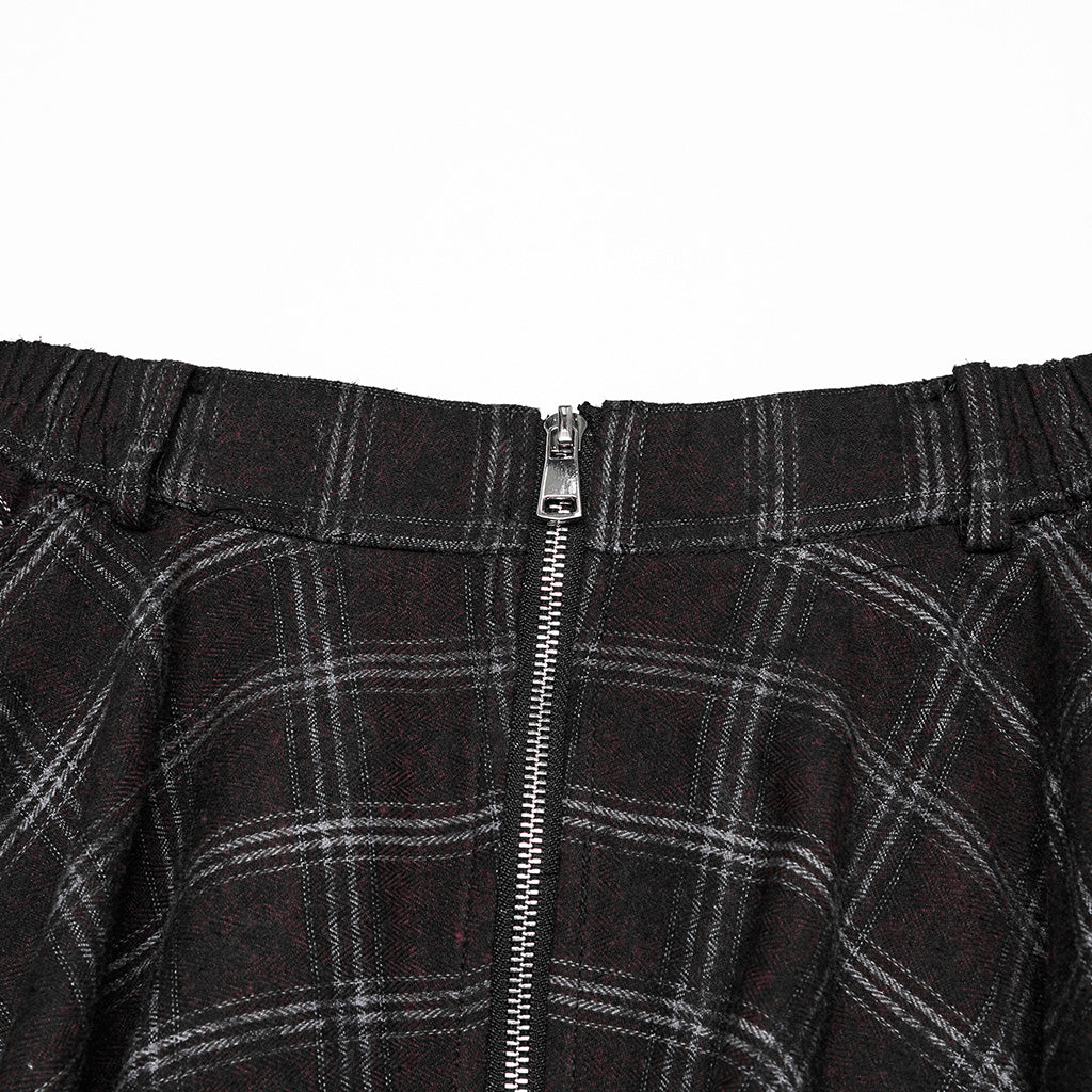 OQ-785BQF Gothic Plaid Asymmetrical Punk Skirt with Zipper Detail