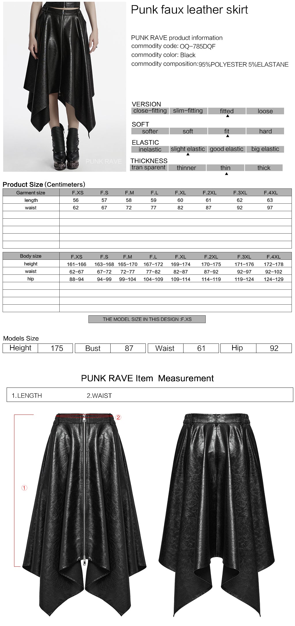 OQ-785BQF Gothic Plaid Asymmetrical Punk Skirt with Zipper Detail