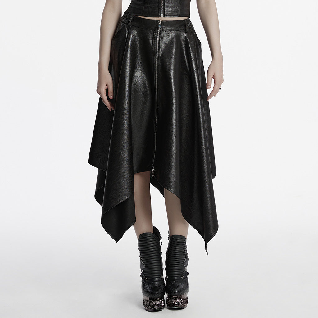 OQ-785BQF Gothic Plaid Asymmetrical Punk Skirt with Zipper Detail