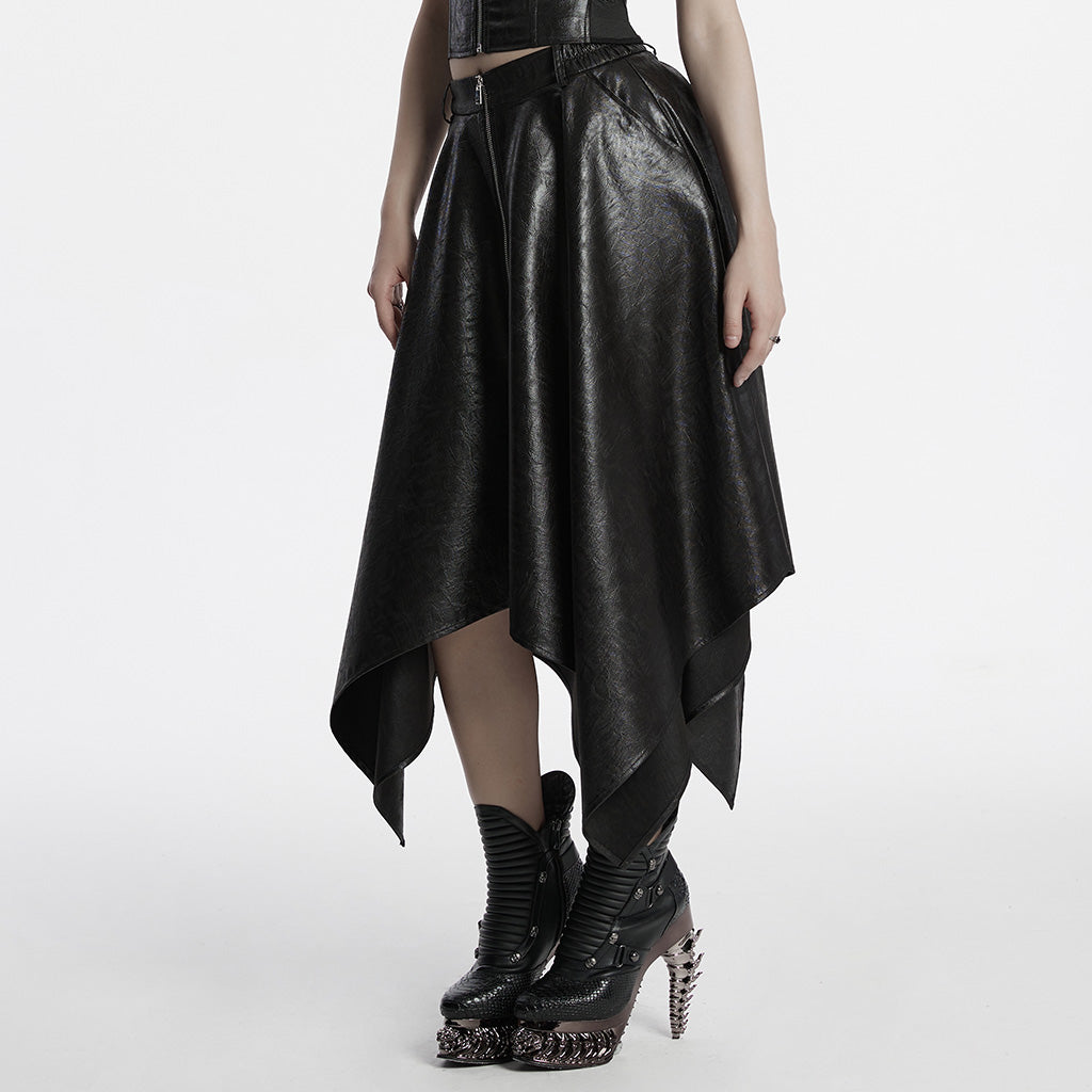 OQ-785BQF Gothic Plaid Asymmetrical Punk Skirt with Zipper Detail