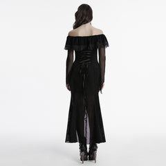 OQ-786LQF Gothic Dress Off-Shoulder Black Lace Ruffle Mesh Sleeves Elegant