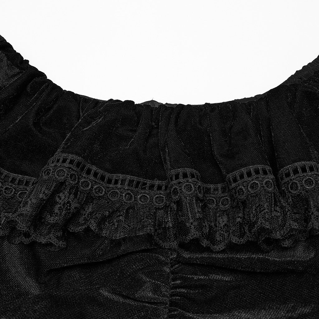 OQ-786LQF Gothic Dress Off-Shoulder Black Lace Ruffle Mesh Sleeves Elegant