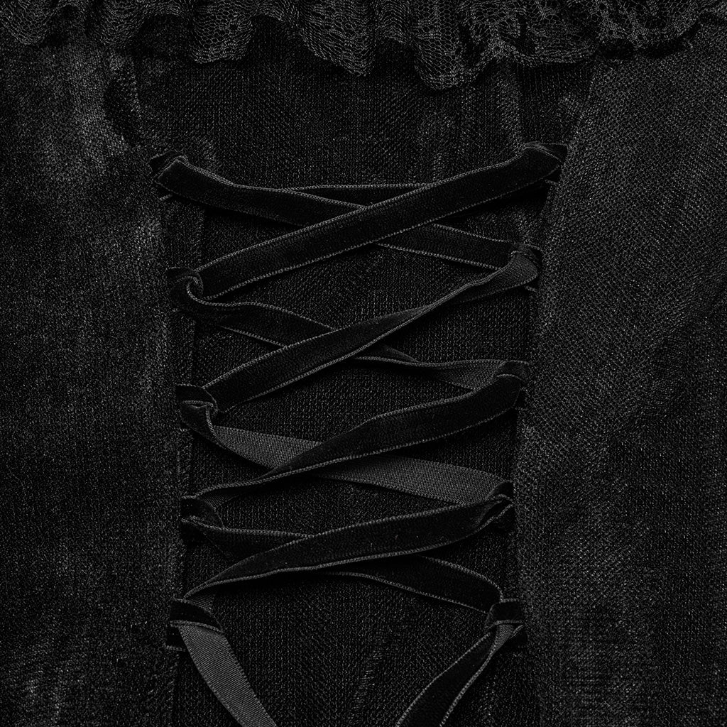 OQ-786LQF Gothic Dress Off-Shoulder Black Lace Ruffle Mesh Sleeves Elegant