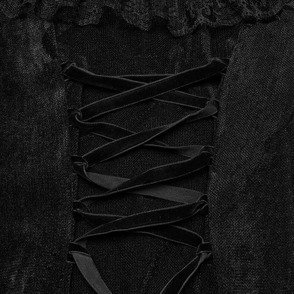 OQ-786LQF Gothic Dress Off-Shoulder Black Lace Ruffle Mesh Sleeves Elegant