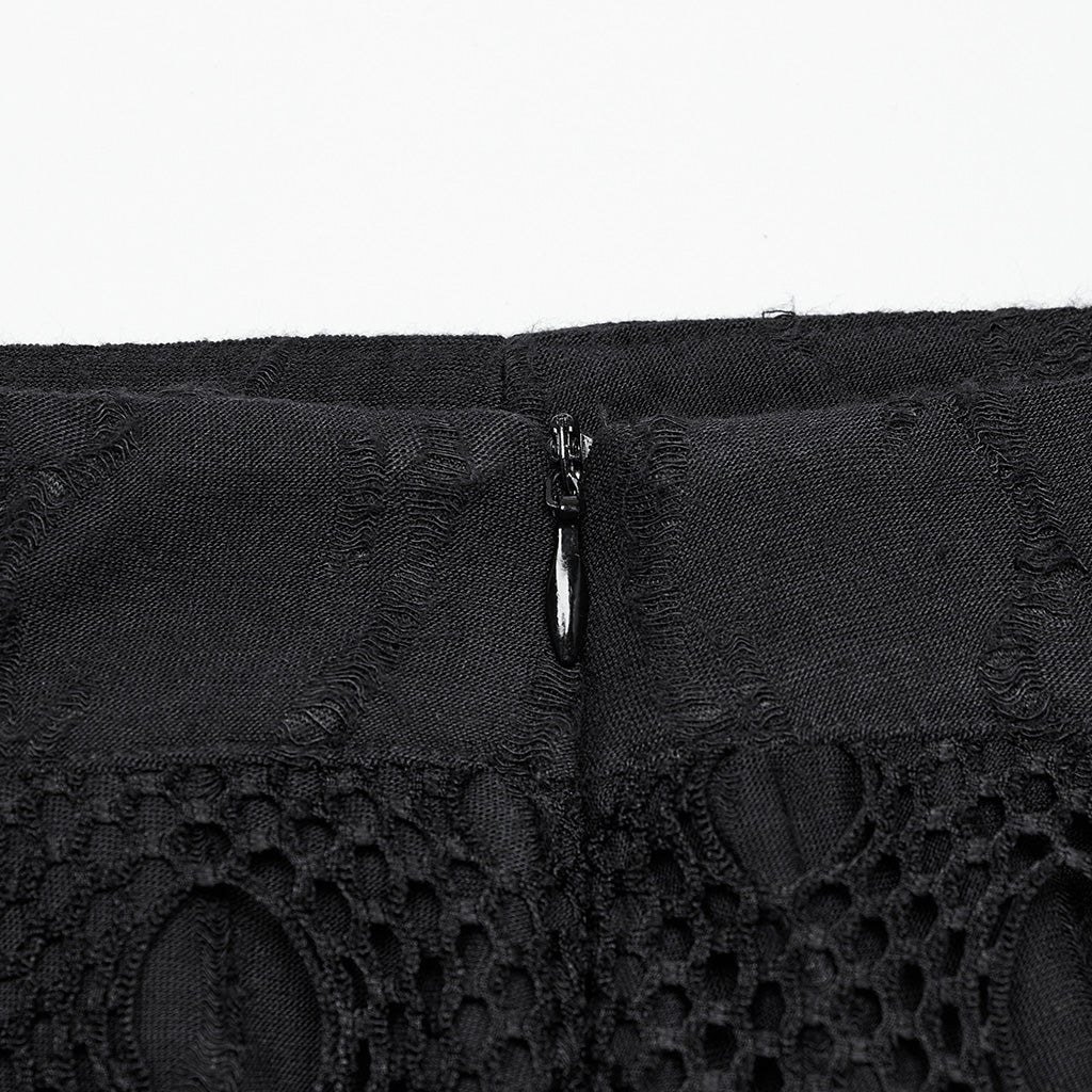 OQ-787BQF Gothic Mesh Panel Punk Skirt Long Maxi Black Retro