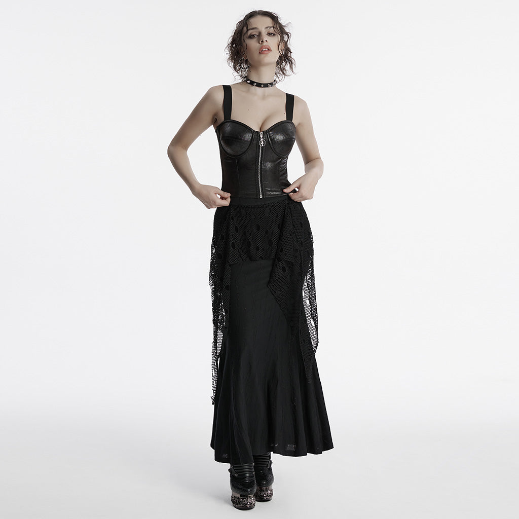 OQ-787BQF Gothic Mesh Panel Punk Skirt Long Maxi Black Retro