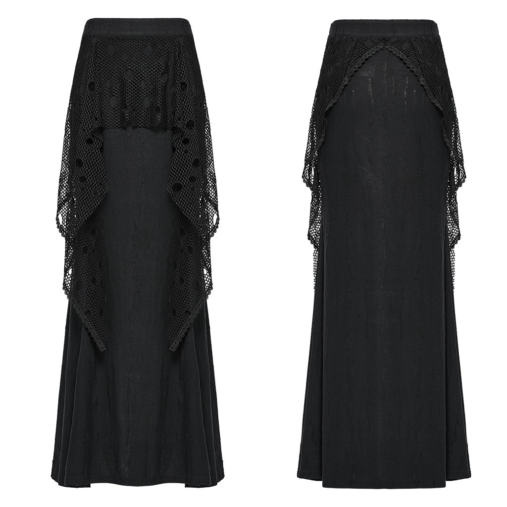 OQ-787BQF Gothic Mesh Panel Punk Skirt Long Maxi Black Retro