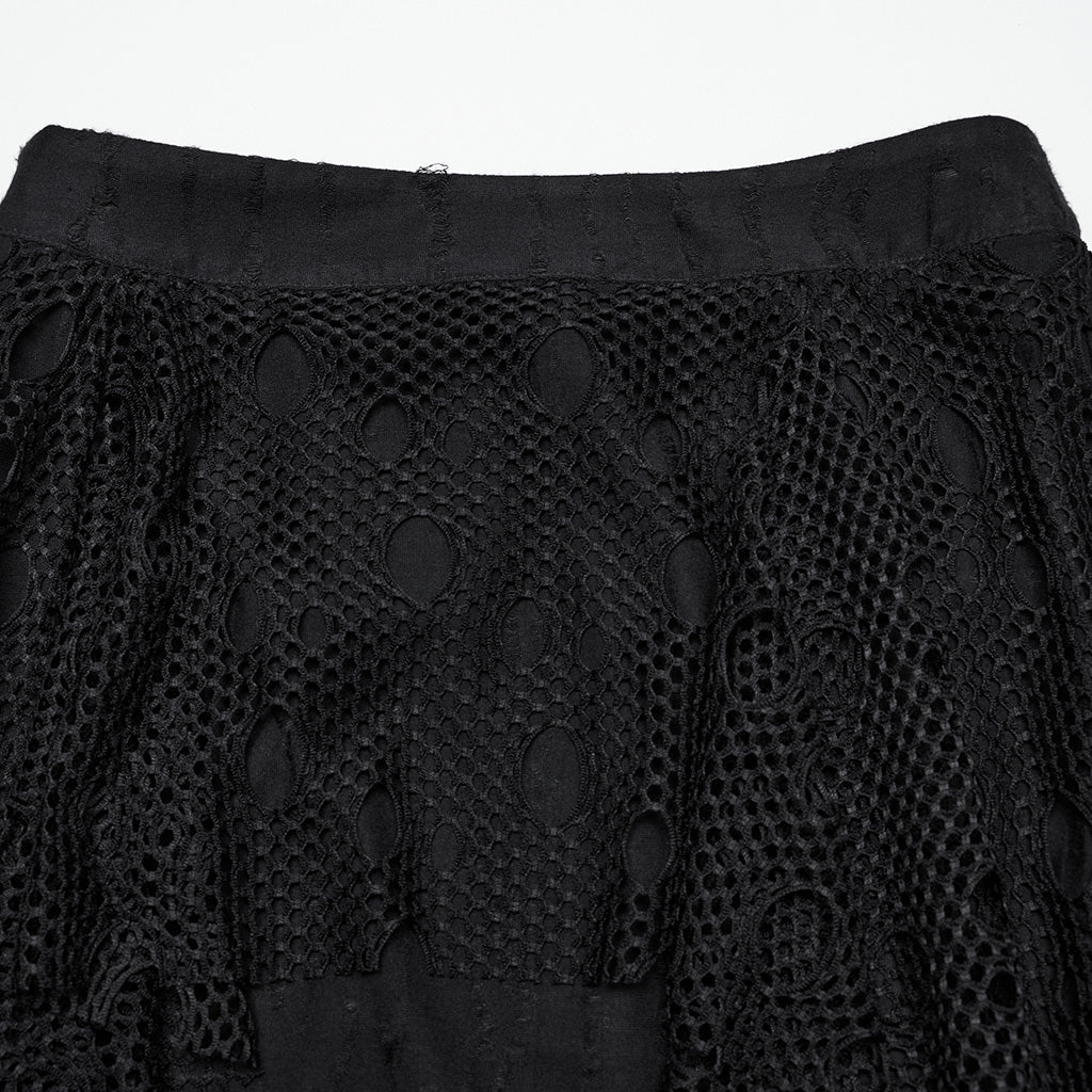 OQ-787BQF Gothic Mesh Panel Punk Skirt Long Maxi Black Retro