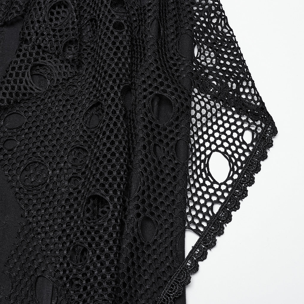 OQ-787BQF Gothic Mesh Panel Punk Skirt Long Maxi Black Retro