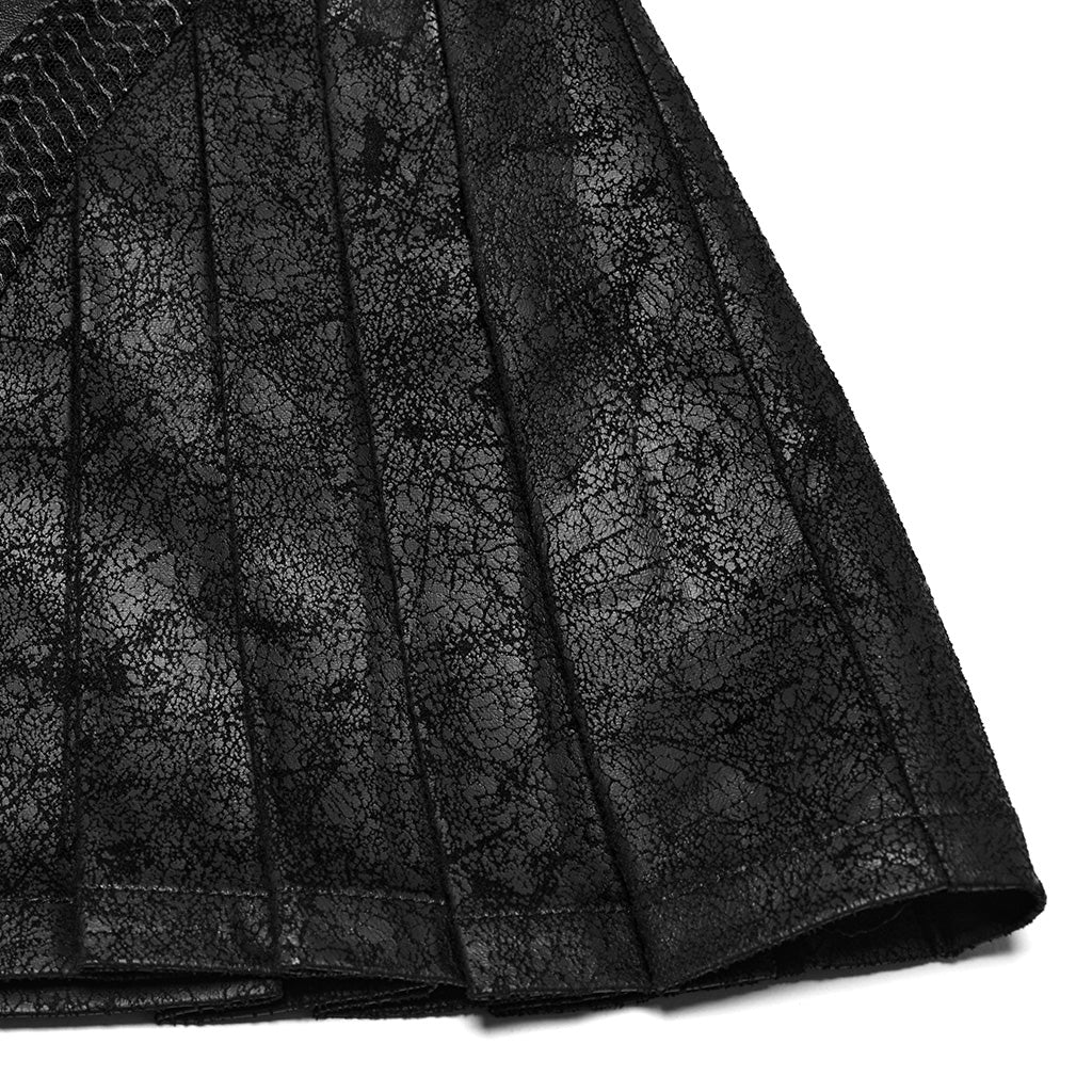 OQ-790BQF Edgy Leather Punk Skirt with Zipper and Pleated Panels