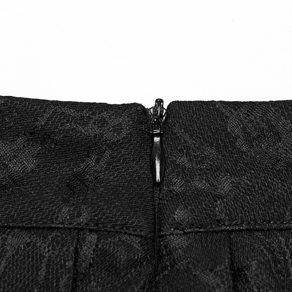 OQ-791BQF Black Pleated Punk Skirt with Chain Detail Gothic Style