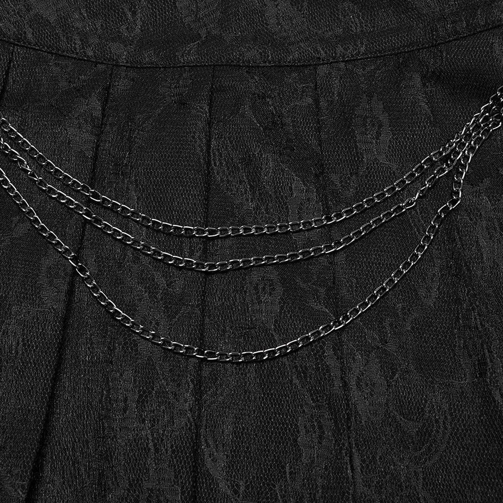 OQ-791BQF Black Pleated Punk Skirt with Chain Detail Gothic Style