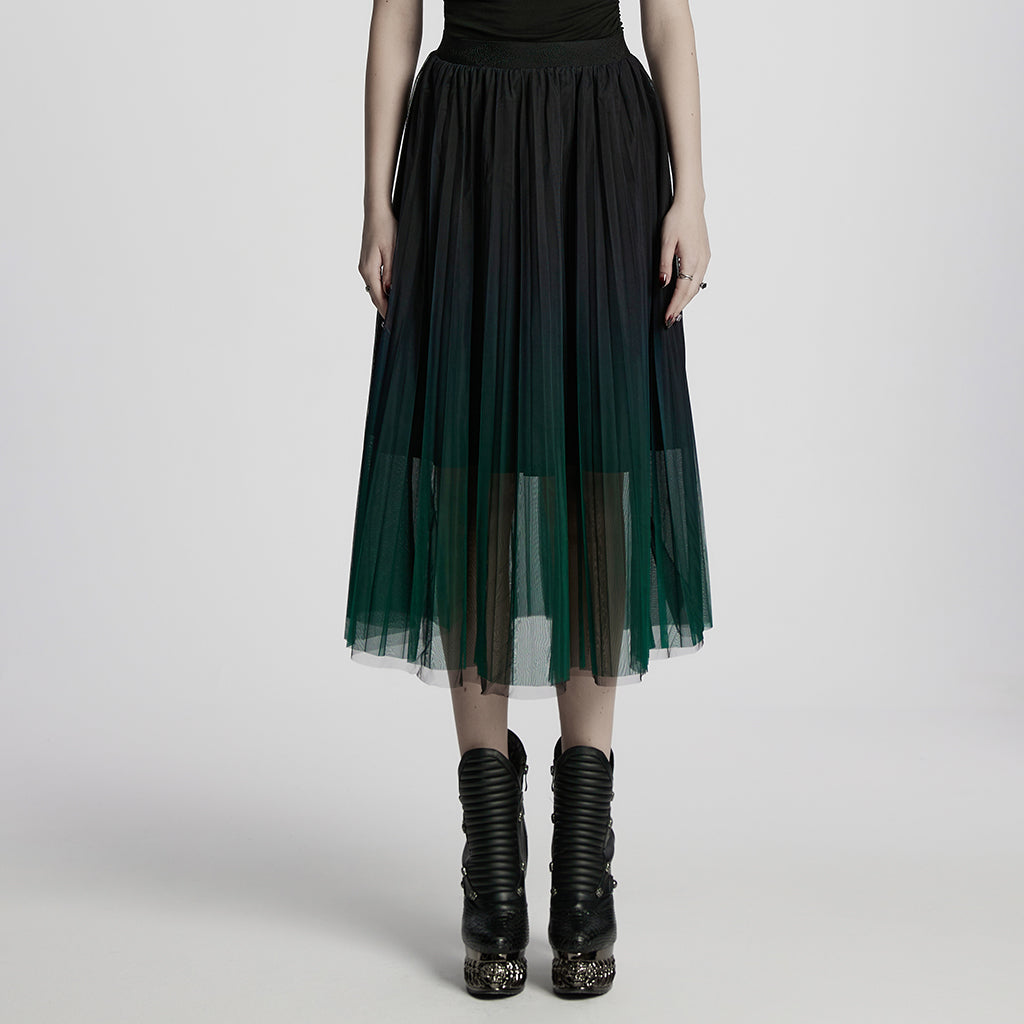 OQ-793BQF Elegant Gothic Skirt with Gradient Sheer Mesh Overlay