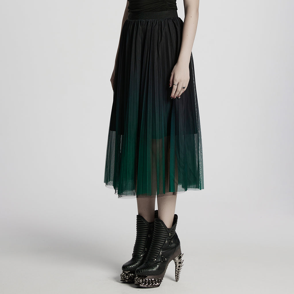 OQ-793BQF Elegant Gothic Skirt with Gradient Sheer Mesh Overlay