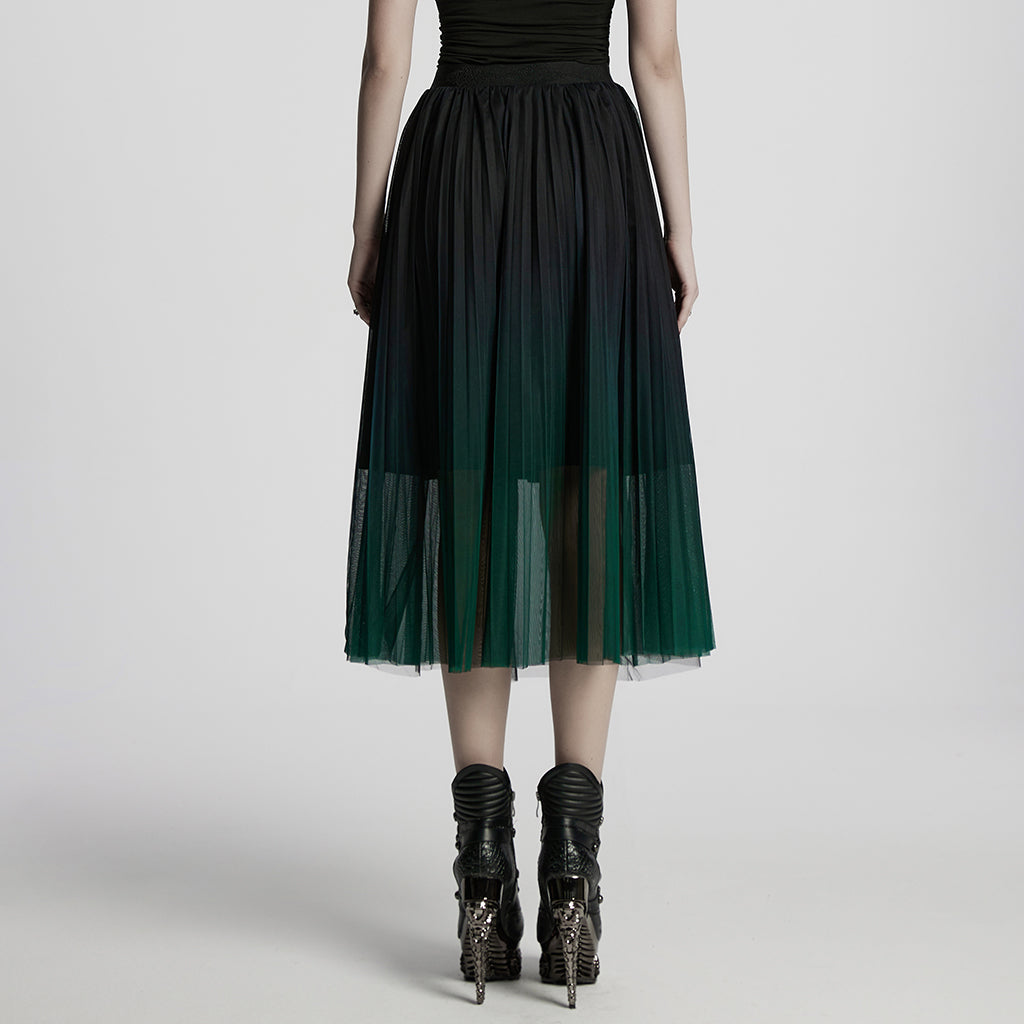 OQ-793BQF Elegant Gothic Skirt with Gradient Sheer Mesh Overlay