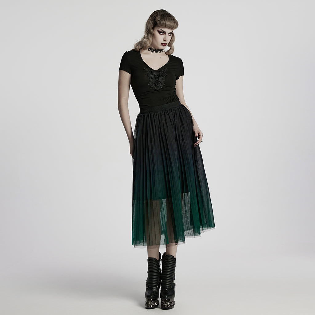 OQ-793BQF Elegant Gothic Skirt with Gradient Sheer Mesh Overlay