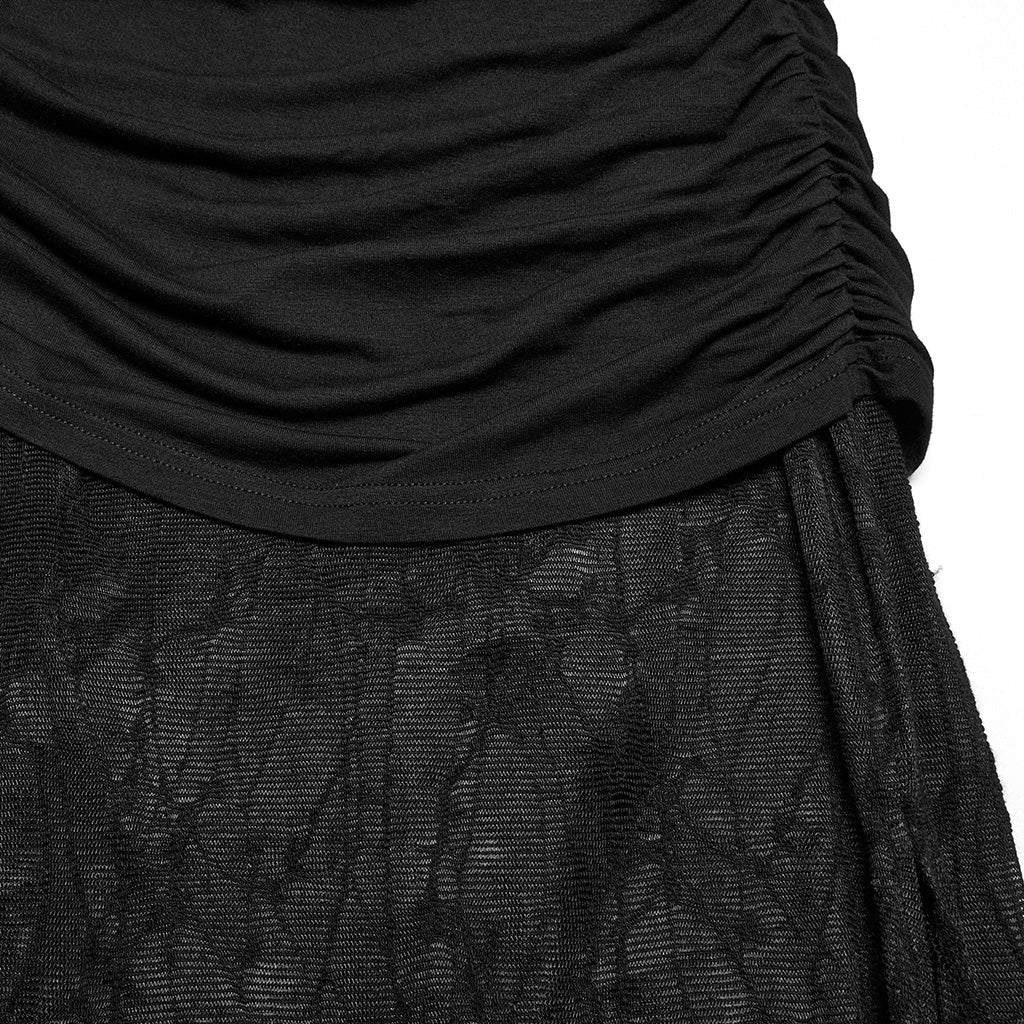 OQ-796BQF Gothic High-Low Asymmetrical Lace Punk Skirt with Ruched Detail