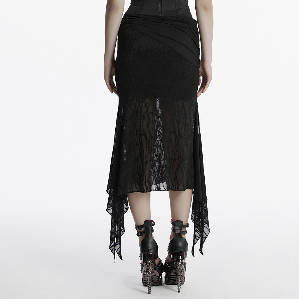 OQ-796BQF Gothic High-Low Asymmetrical Lace Punk Skirt with Ruched Detail