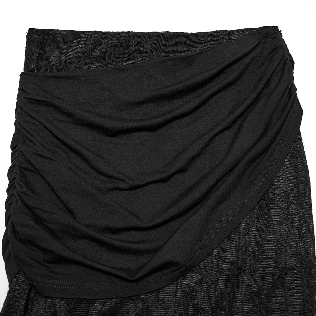 OQ-796BQF Gothic High-Low Asymmetrical Lace Punk Skirt with Ruched Detail