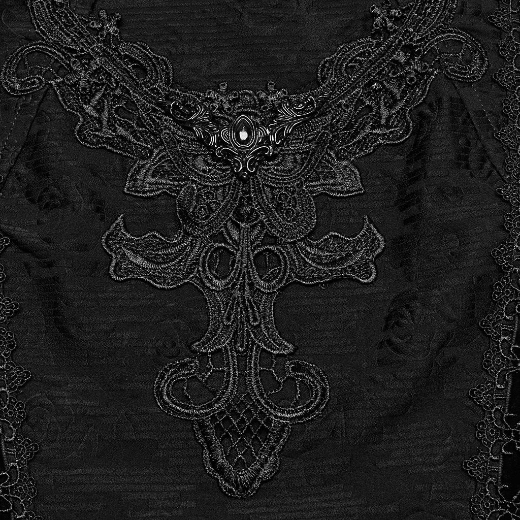 OQ-797LQF Elegant Sleeveless Gothic Dress with Embroidered Front Design