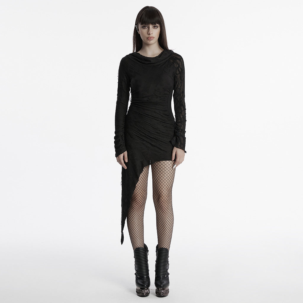 OQ-803LQF Edgy Asymmetric Gothic Hooded Long Sleeve Punk Dress