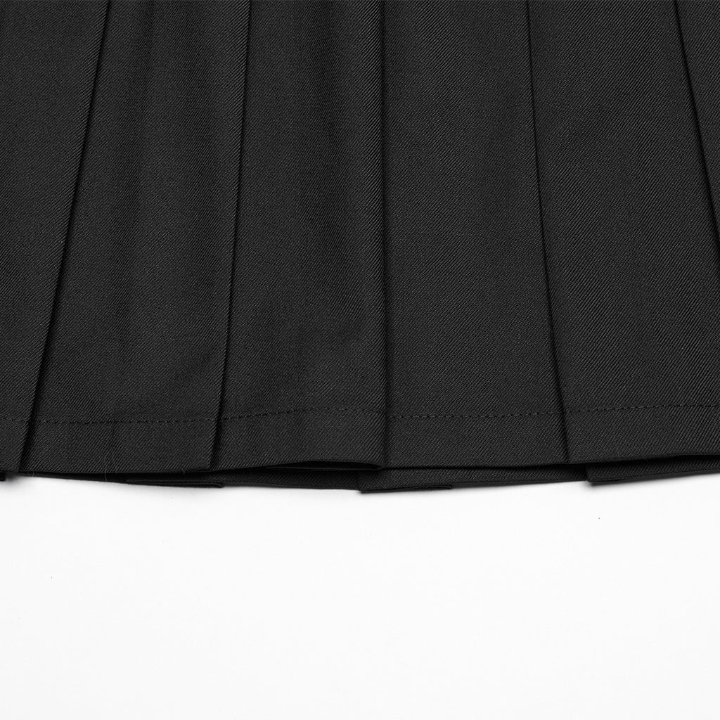 OQ-804BQF Edgy Pleated Punk Skirt with Skull Buckle Details