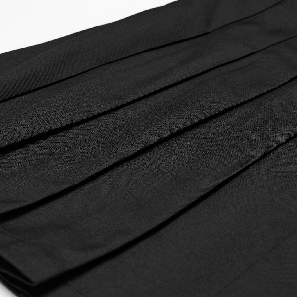 OQ-804BQF Edgy Pleated Punk Skirt with Skull Buckle Details
