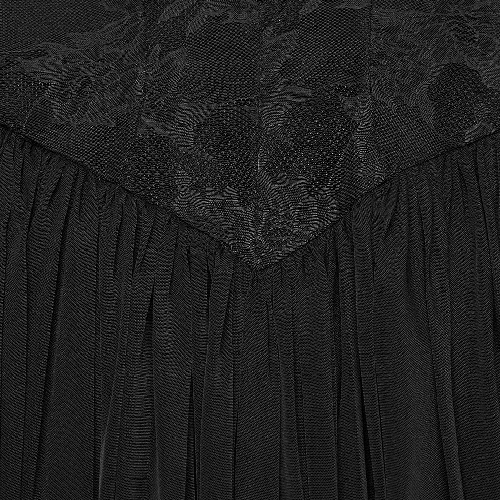 OQ-805LQF Elegant Gothic Dress Sheer Lace Layered Sleeves Corset Waist Long Gown