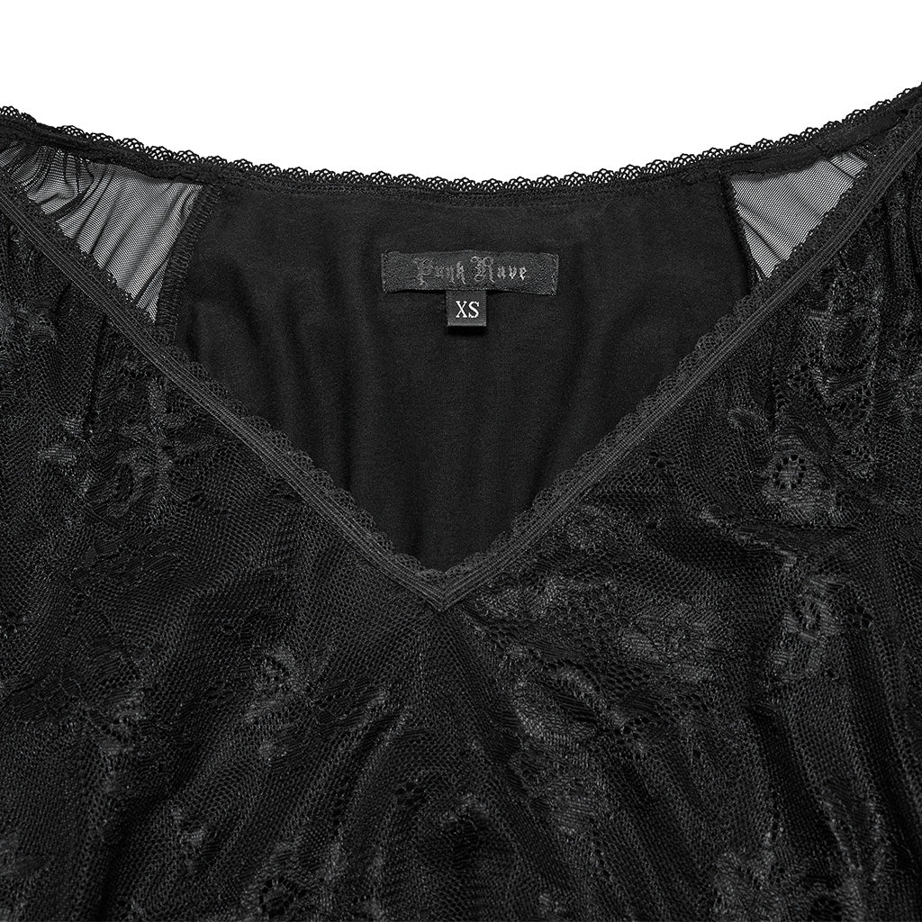 OQ-808LQF Gothic Dress Sheer Sleeve Lace Long Black Maxi Gown