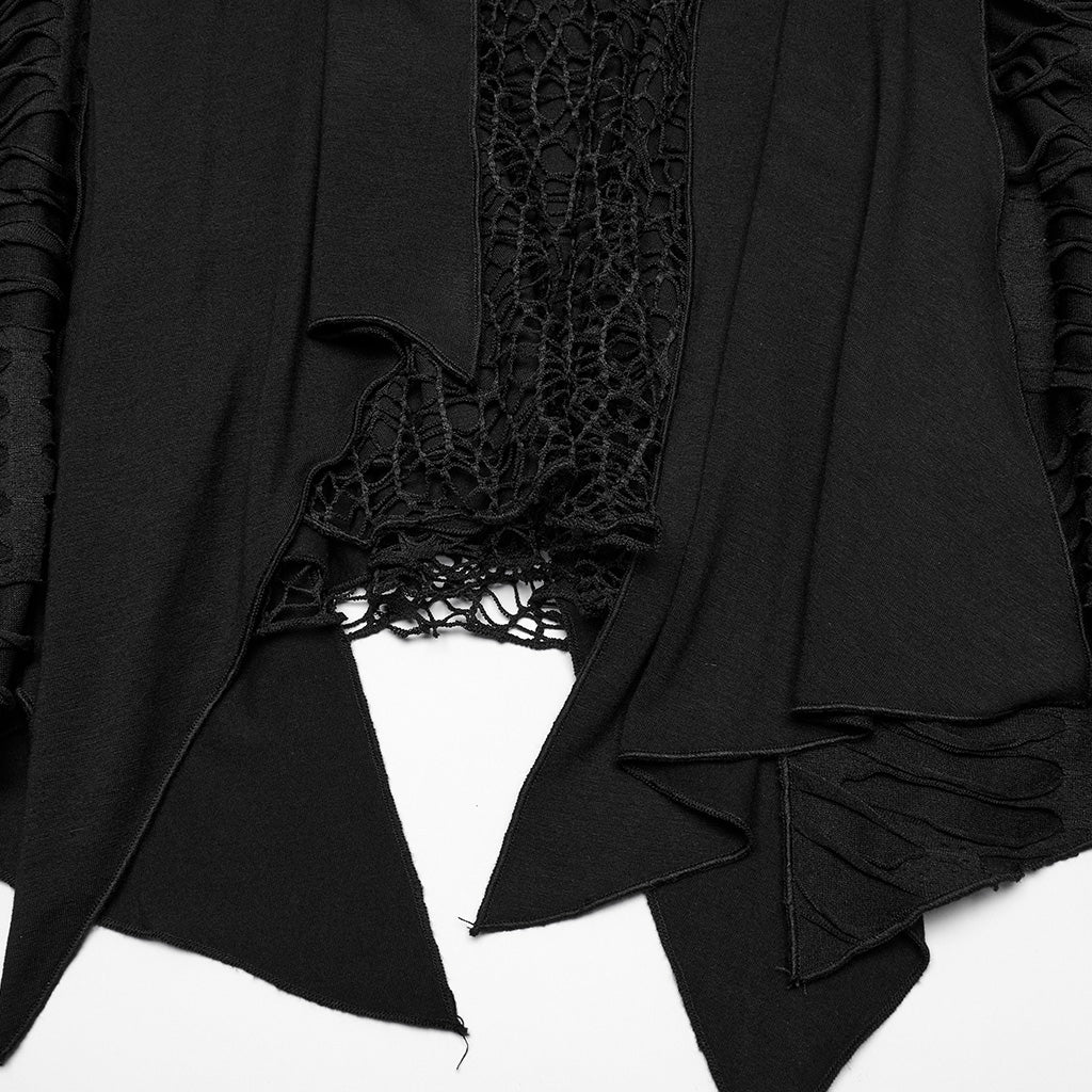 OQ-809LQF Gothic Dress Asymmetrical Layered Black Lace Hem Detailing