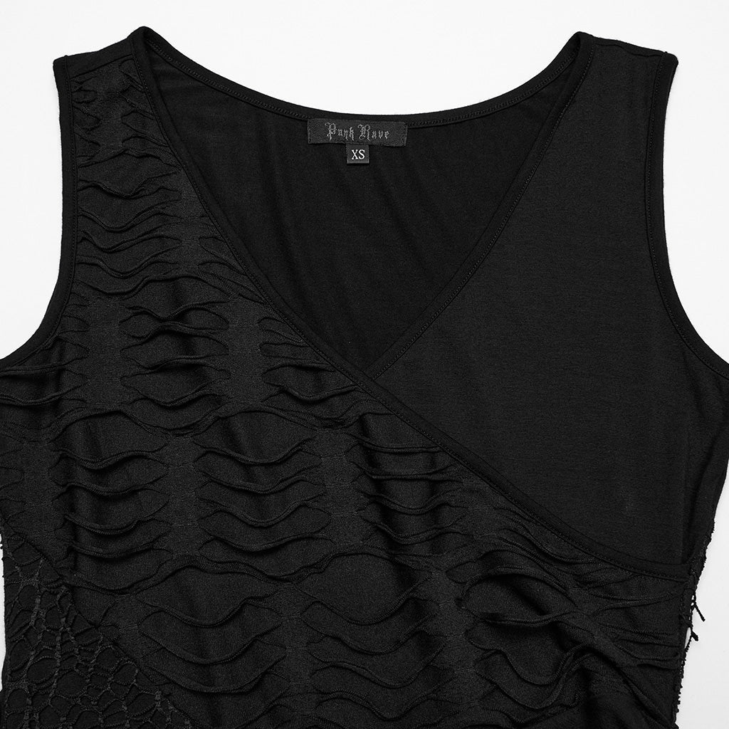 OQ-809LQF Gothic Dress Asymmetrical Layered Black Lace Hem Detailing