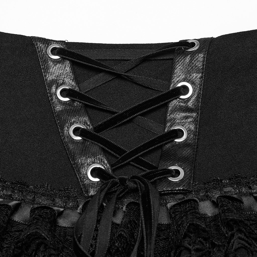 OQ-811BQF Gothic Lace Punk Skirt with Corset Lace-Up Design