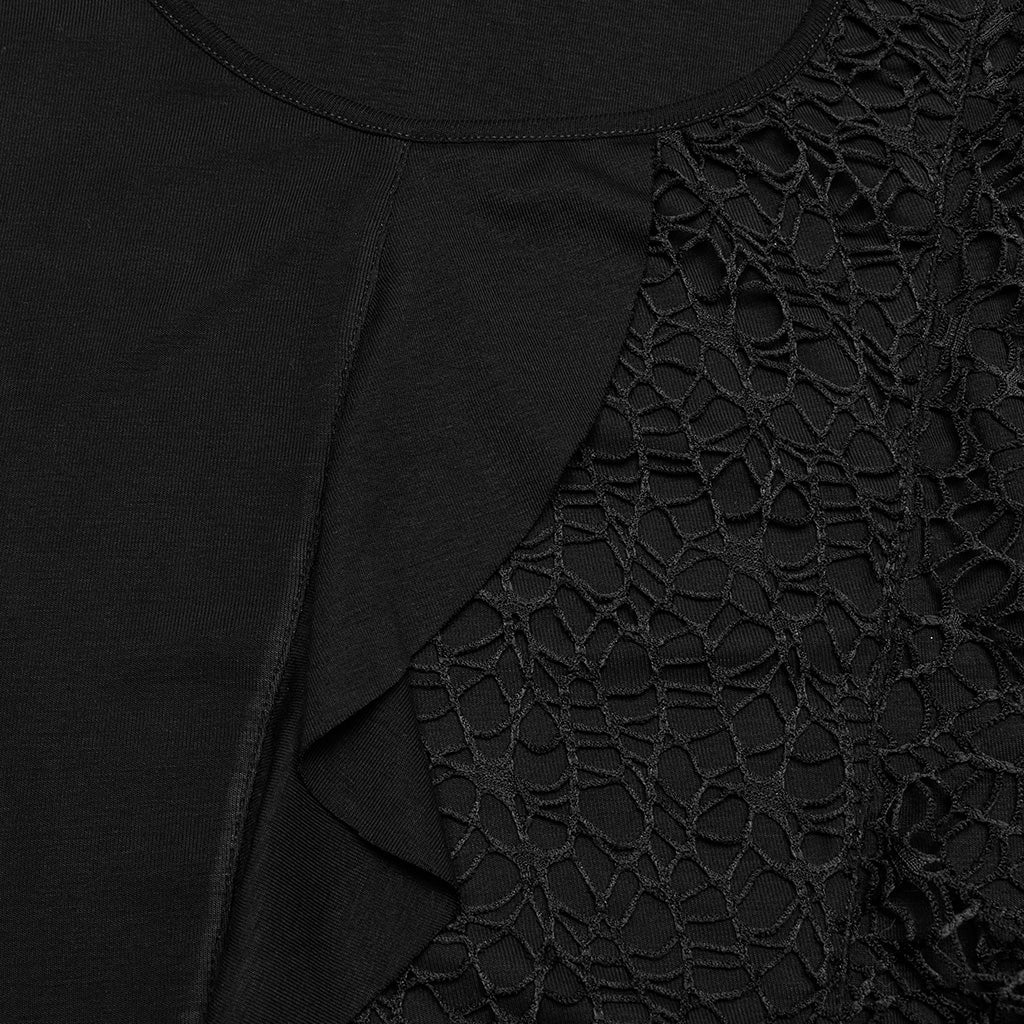 OQ-812LQF Gothic Dress Asymmetrical Lace Cold Shoulder Ruffle Hem Design