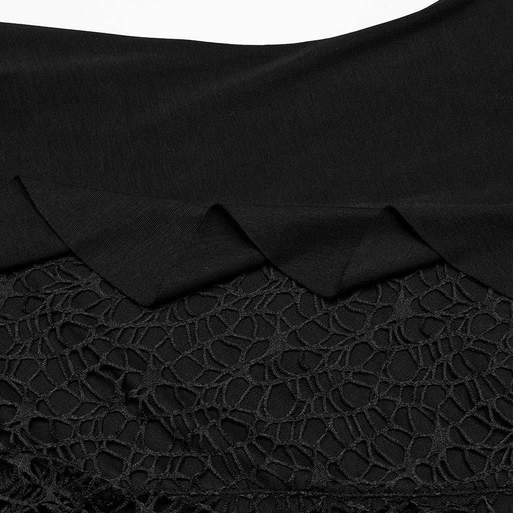 OQ-812LQF Gothic Dress Asymmetrical Lace Cold Shoulder Ruffle Hem Design
