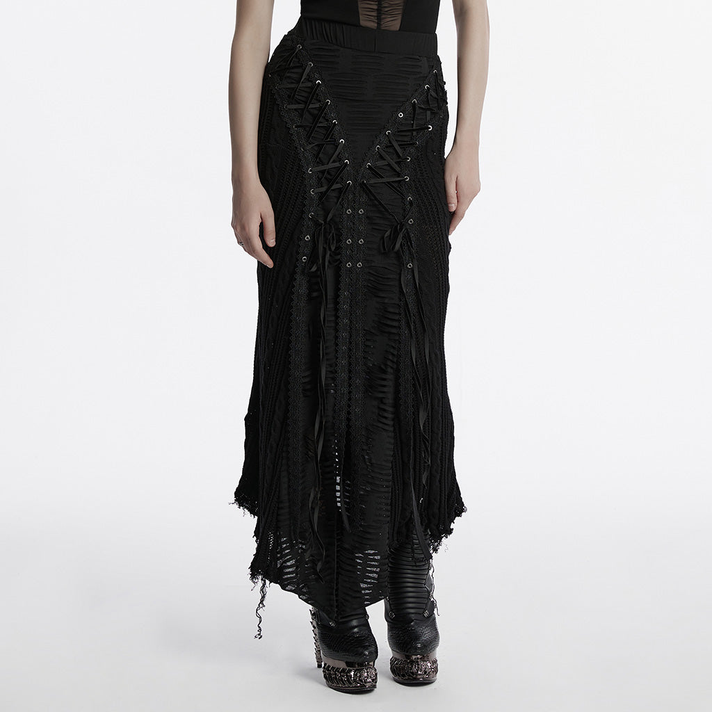 OQ-813BQF Gothic Skirt Black Lace Corset High Waist Steampunk Maxi