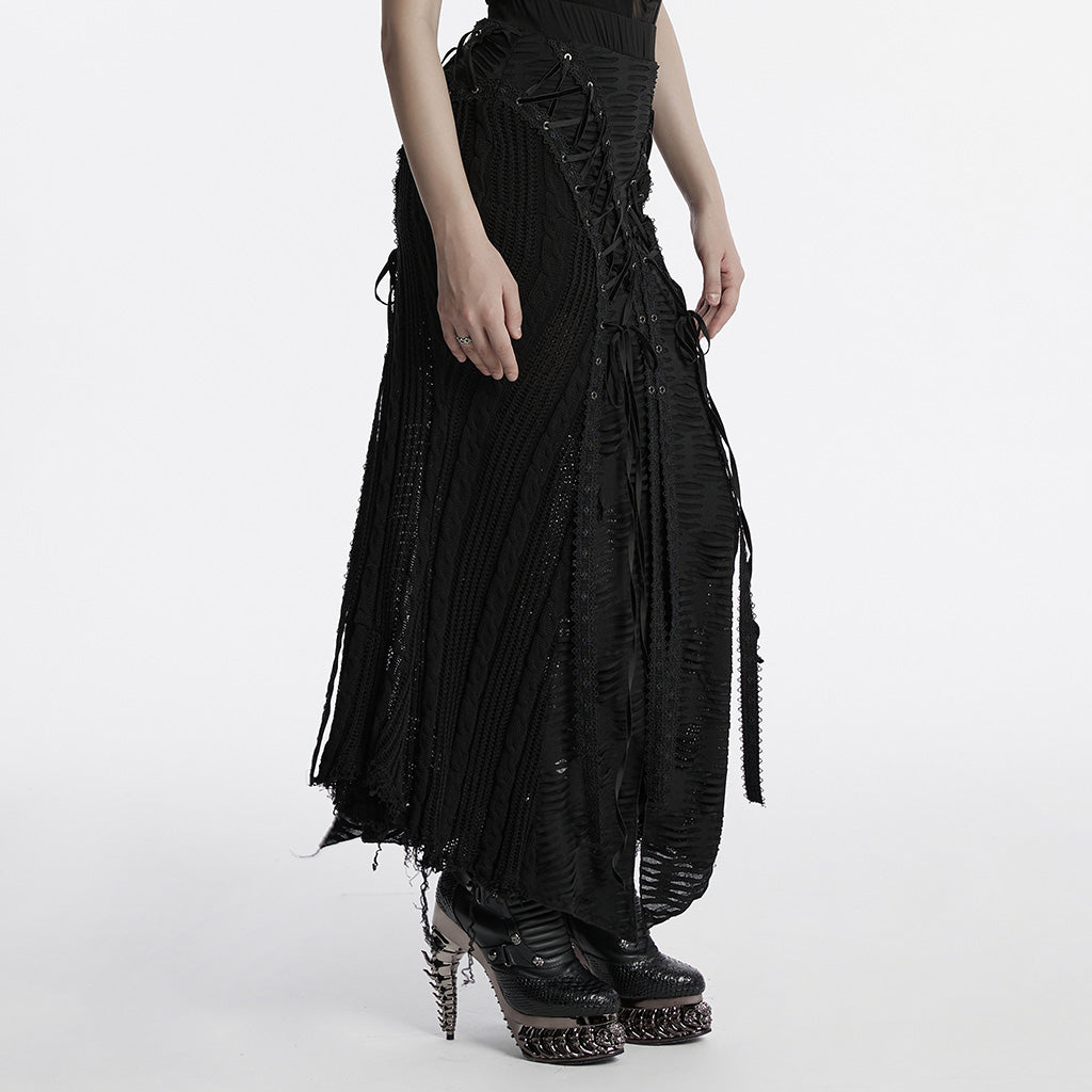 OQ-813BQF Gothic Skirt Black Lace Corset High Waist Steampunk Maxi