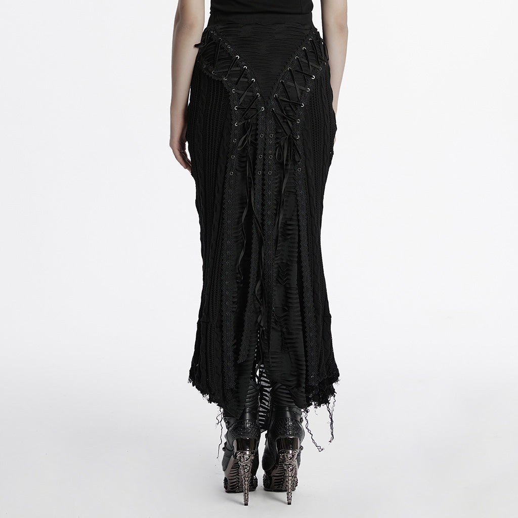 OQ-813BQF Gothic Skirt Black Lace Corset High Waist Steampunk Maxi