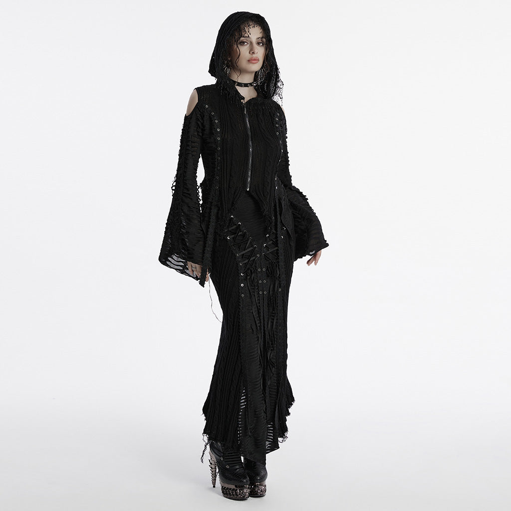 OQ-813BQF Gothic Skirt Black Lace Corset High Waist Steampunk Maxi