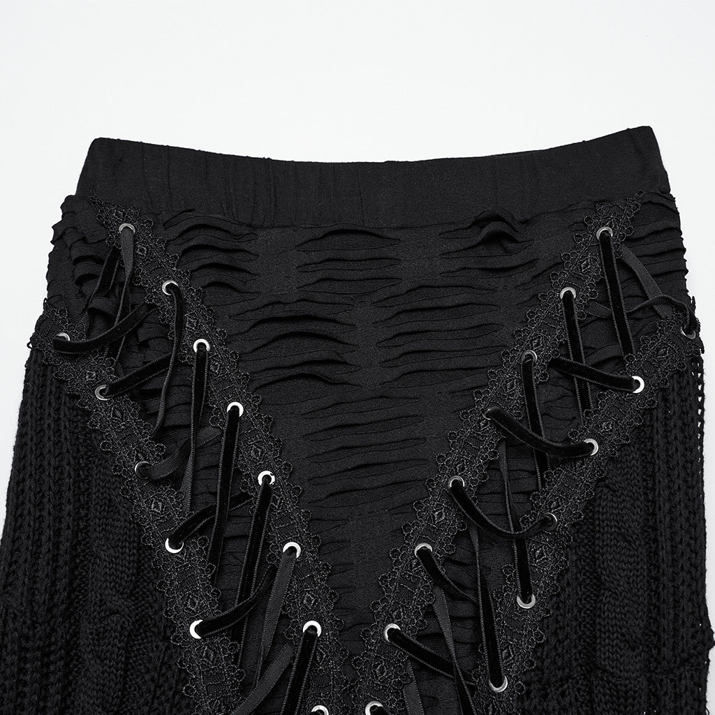 OQ-813BQF Gothic Skirt Black Lace Corset High Waist Steampunk Maxi
