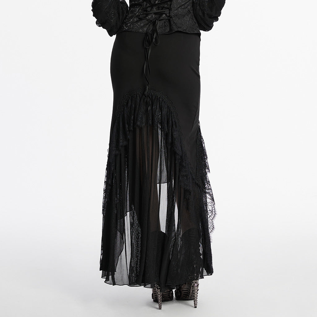 OQ-815BQF Gothic Skirt Lace Overlay High-Low Hemline Maxi Dress