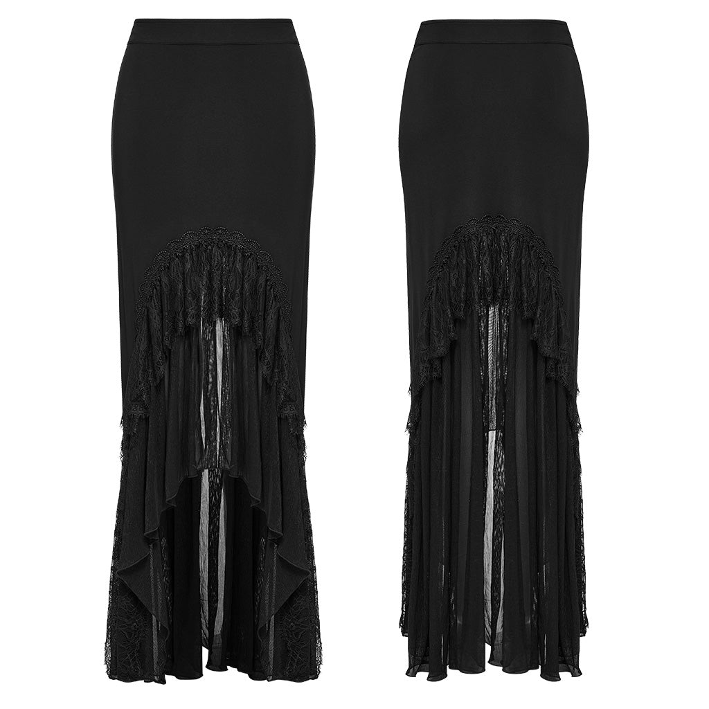 OQ-815BQF Gothic Skirt Lace Overlay High-Low Hemline Maxi Dress