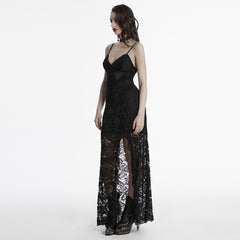 OQ-820LQF Gothic Dress Lace High-Low Spaghetti Straps Corset Back
