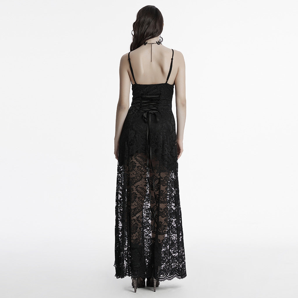 OQ-820LQF Gothic Dress Lace High-Low Spaghetti Straps Corset Back