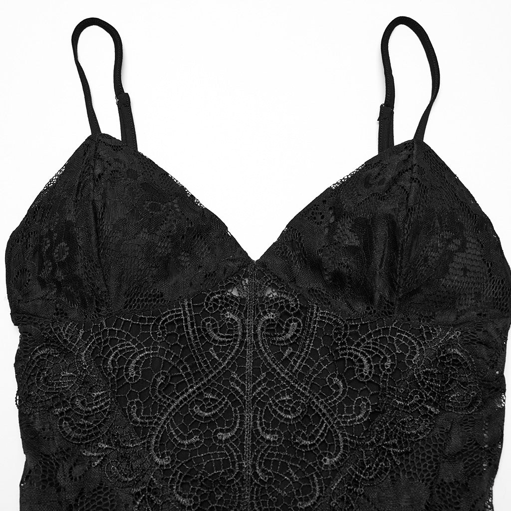 OQ-820LQF Gothic Dress Lace High-Low Spaghetti Straps Corset Back