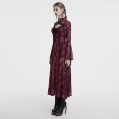 OQ-834LQF Gothic Dress Victorian Burgundy Lace Long Sleeve Maxi Dress