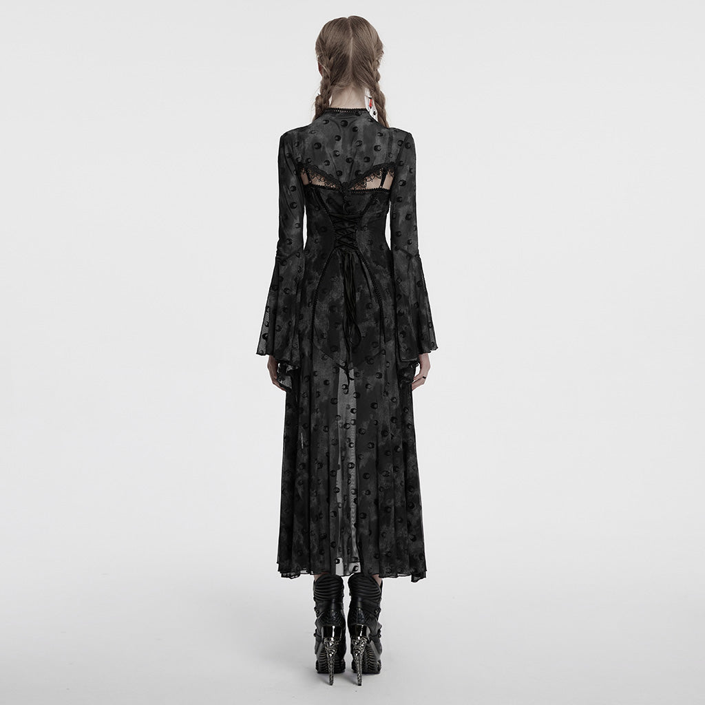 OQ-834LQF Gothic Dress Victorian Burgundy Lace Long Sleeve Maxi Dress